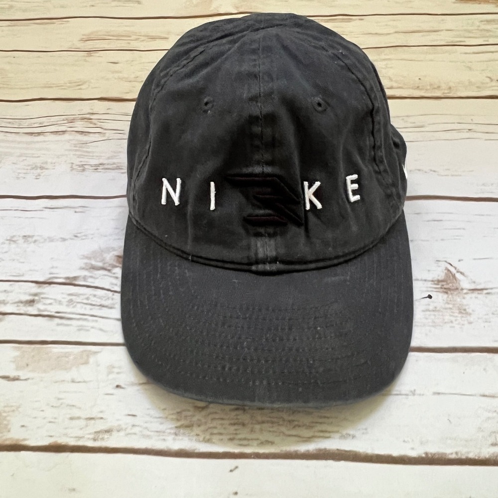 VTG Nike Baseball Cap Black Embroidered Logo Velcro Adjustable Youth Size